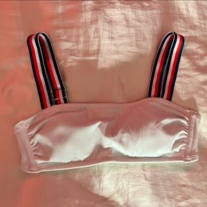 Two piece | White bikini with colored striped straps